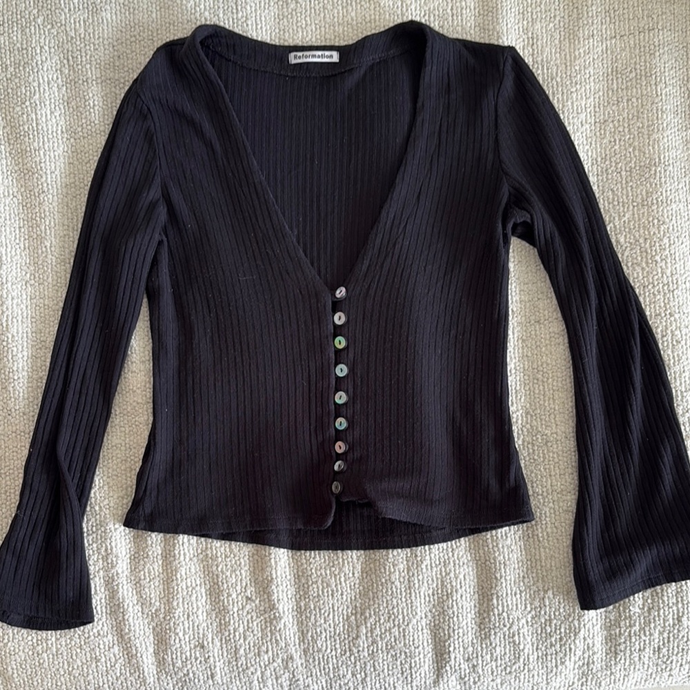 Reformation Black Cardigan top (v-neck)